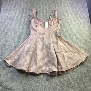 Kestan Daniela Pink Floral Jacquard Fit & Flare Mini Dress Lace Trim Size M NWT